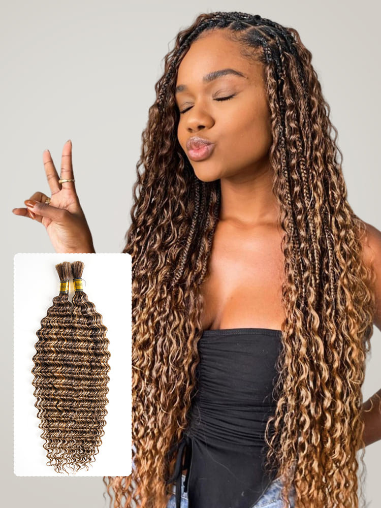 Deep Wave 4/27 Color Hair Bulk Human Braiding Hair No Weft 100g (1pack ...