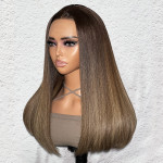 Ombre Dark Brown With Highlights Straight Hair