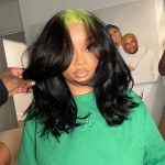 Black Bob Wigs With Green Roots