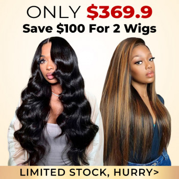 Flash Sale Set-Body Wave 4*7 Wig 24 Inch & Honey Blonde Highlight 13*4 Wig 22 Inch Glueless