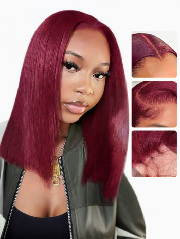 Alipearl Hair Burgundy 99J Straight Short Bob Lace Front Wigs For Black Women