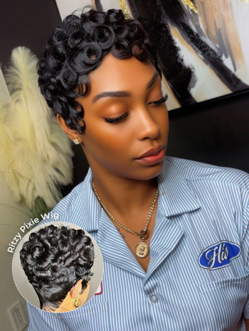Short Curly Layered Pixie Cut Full Lace Pixie Wig Human Hair 