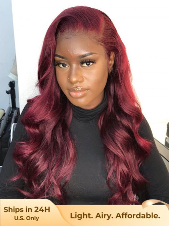 150% Density 99J Burgundy Body Wave 13*4 Lace Front Wig Straight Hair