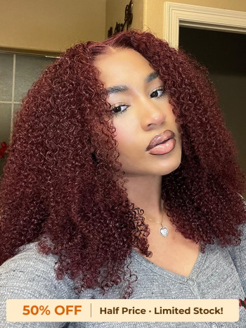 Cherry Cola Red Afro Kinky Curly 5x7 Lace Closure Glueless Wigs