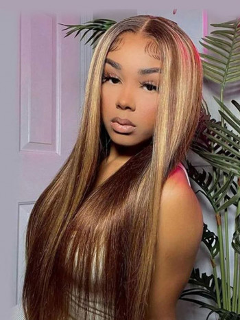 Alipearl Piano Highlight Wigs #4/27 Human Hair Wigs Straight Ombre Lace Front Wigs
