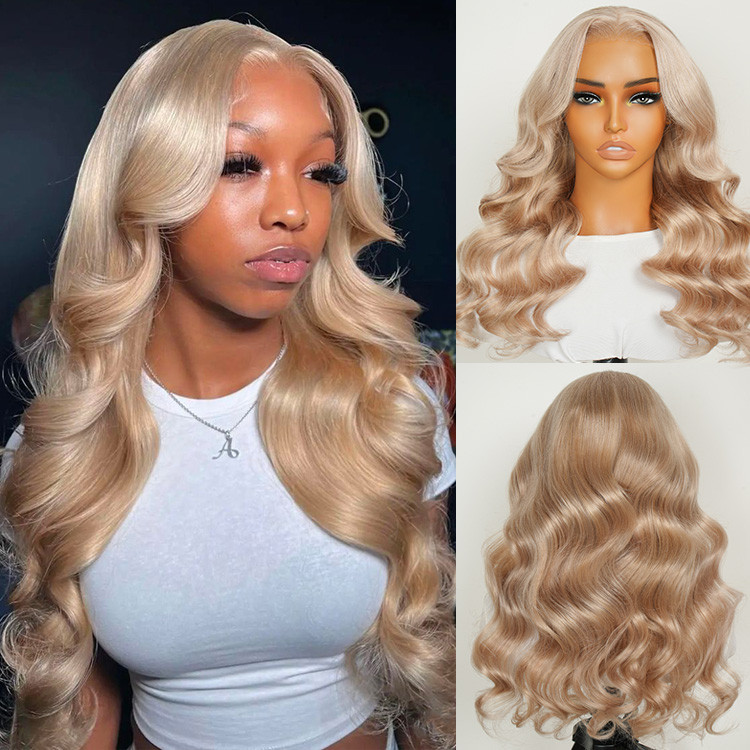 Champagne Blonde Hair Body Wave Glueless Closure Wig Pre-Cut Lace