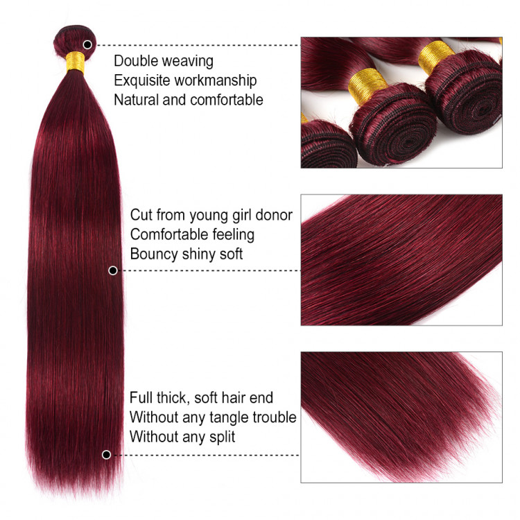 99J Burgundy Color One Bundle Pre Colored Hair Straight Human Hair Weft
