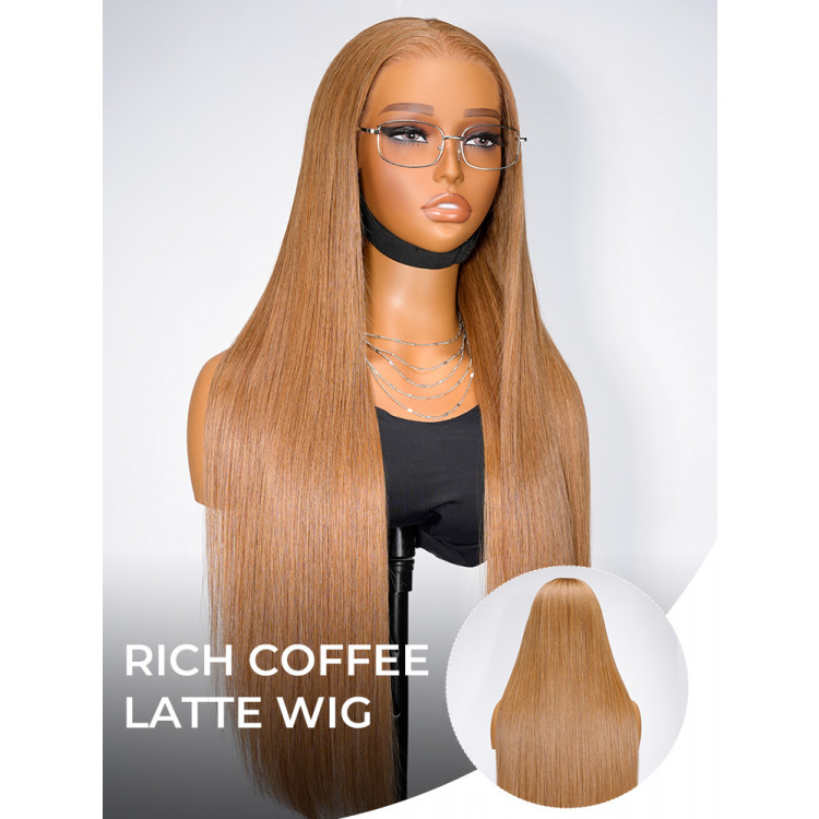 Coffee Latte Color M Hairline Silky Straight 13x6 Lace Frontal Wig