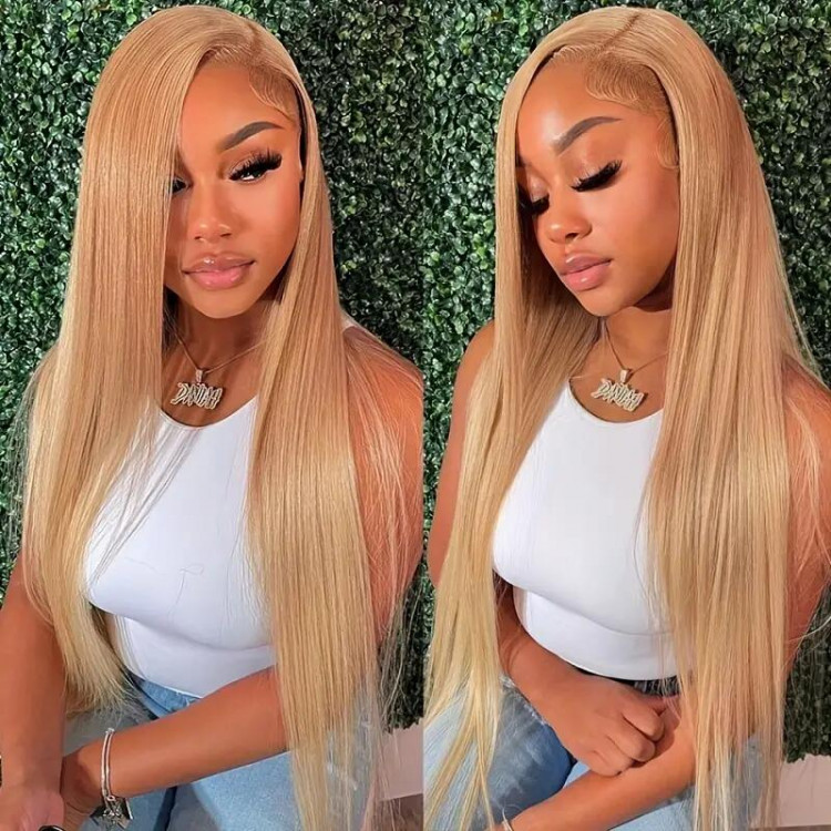 Honey Blonde Lace Front Wig #27 Color Ombre Human Hair Wigs