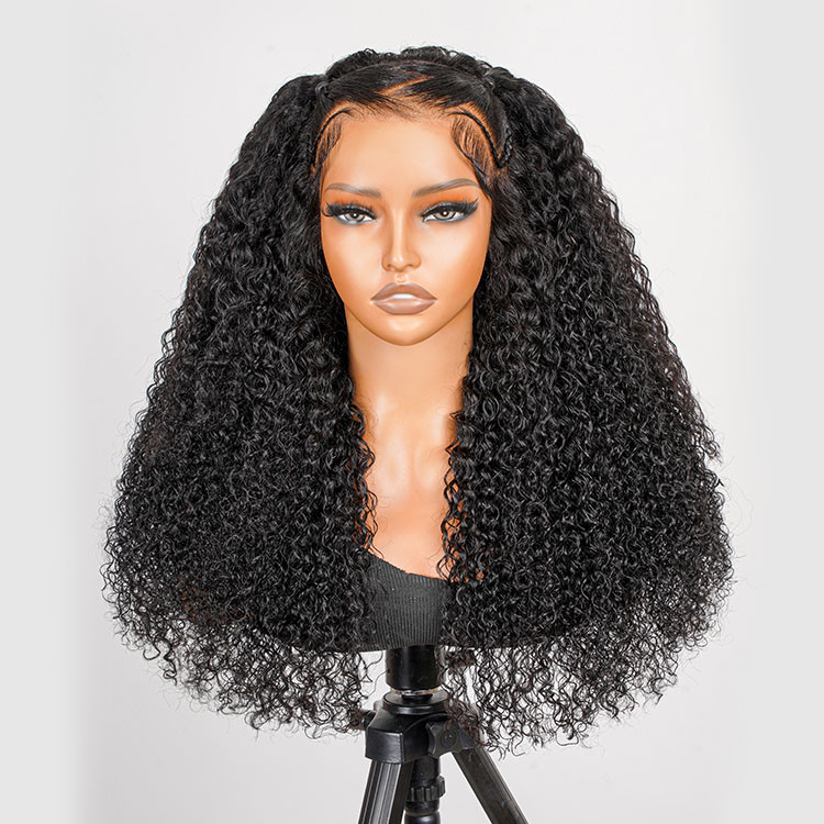 New Pre Styled Zig Zag Part Frontal Wig Curly Wave 250% Density Glueless Wig