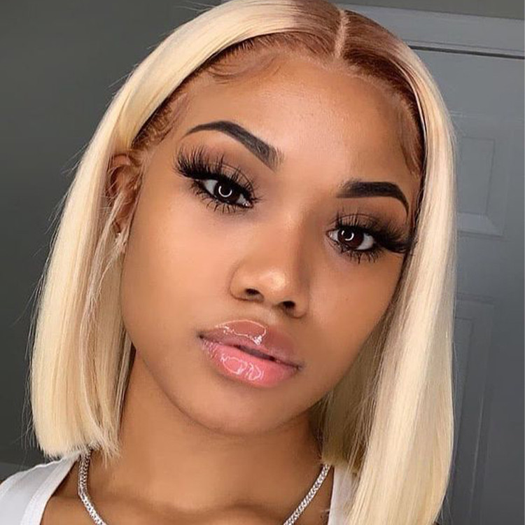 Blonde Straight Bob Wigs With Dark Brown Roots -Alipearl Hair