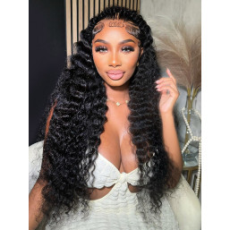 Halo Braid Glueless Deep Wave 13*6 Lace Front Wigs Pre-Cut With