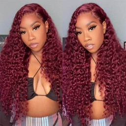 Ready To Go Wigs - 99J Burgundy Deep Wave Lace Front Wigs Customized Pre  Colored Deep Weave Hair