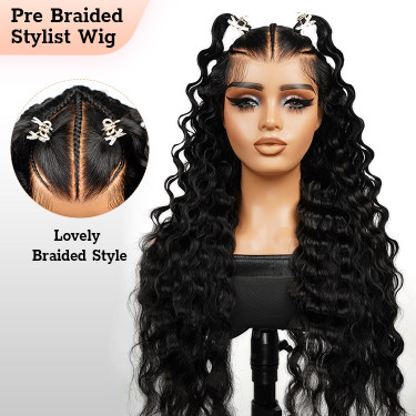 Unique Style Black Frontal Braided Lace Front Wigs 1(Juanna)