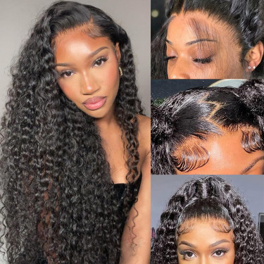 #Highlight Afro Kinky Curly Human Hair 5x5 Inches Lace Front Wigs With Bangs