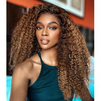Dark brown deep wave wig with highlights Amazon.com : CHEETAHBEAUTY #4 Chocolate Brown Deep Wave 13X6  main image 3