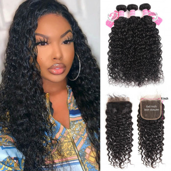 Water Wave Hair 6x6 Closure And Bundles Wavy Hair Weave