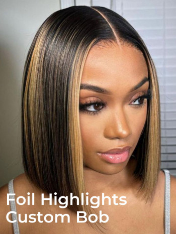Custom colored blonde blunt cut bob with dark root Blonde Ombre Bob Wig with Brown Roots | Summer Hairstyle  main image 4