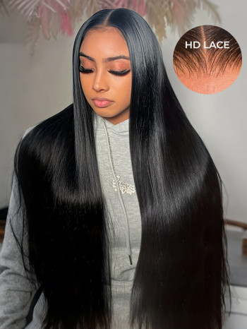 ? Rori 24” BLACK STRAIGHT LaceFront Wig ? DERRICKRIS 24 Inch Straight Lace Front Human Hair Wig - 150  main image 3