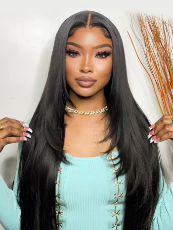 Long Straight Layered Human Hair Lace Wigs-Alipearl Hair 