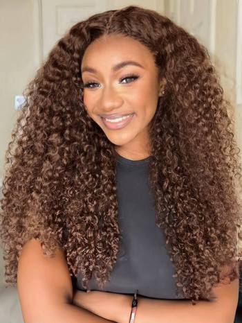 ベア11/30 13x6 HD Lace Frontal Deep Wave Curly Wig #4 Long Brown Hair