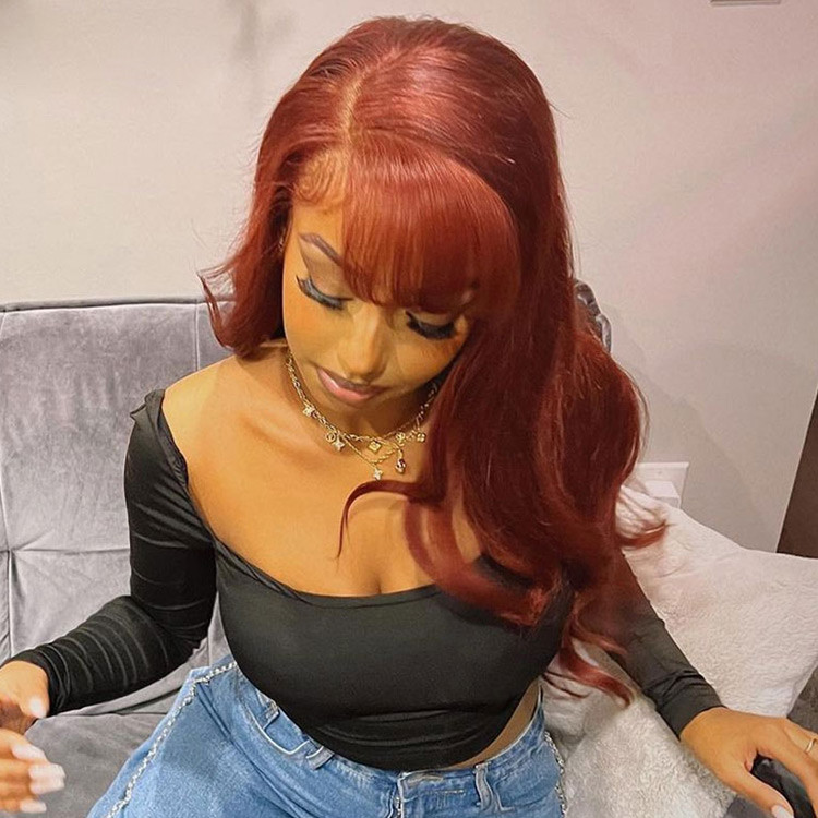 Auburn Red Hair Wig Body Wave Transparent Lace Wigs Human Hair