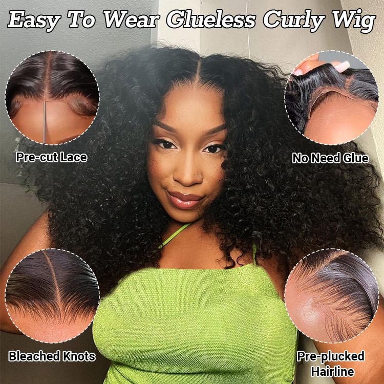 Natural Color Curly Glueless Human Hair Wig Ready To Wear HD Lace Front  Human Hair Wigs Preplucked Closure Human Wigs For Women