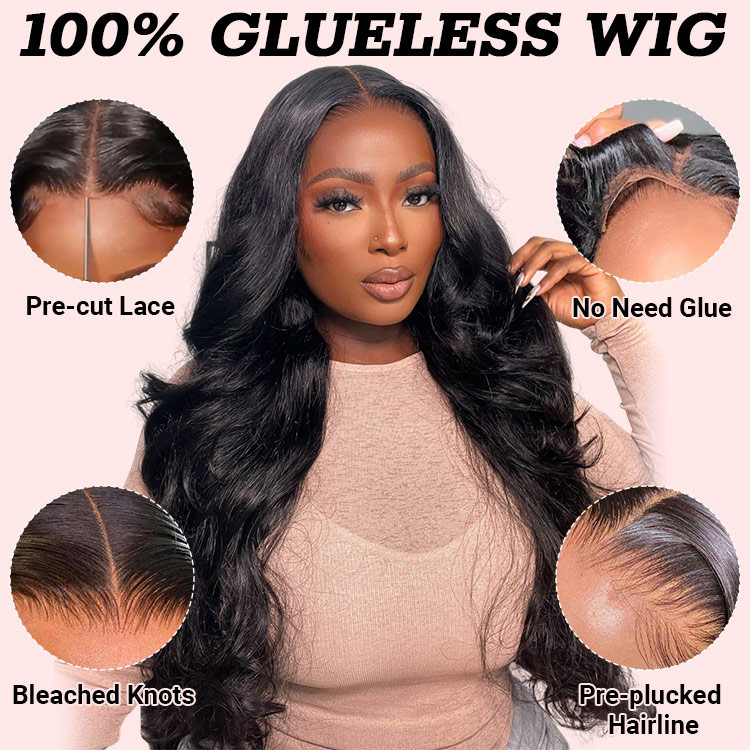 Alipearl Pre Cut Lace 4x7 Glueless Wig Pre-Bleached Pre-Plucked Ready to Go Wigs Body Wave & Straight Glueless Human Hair Wig