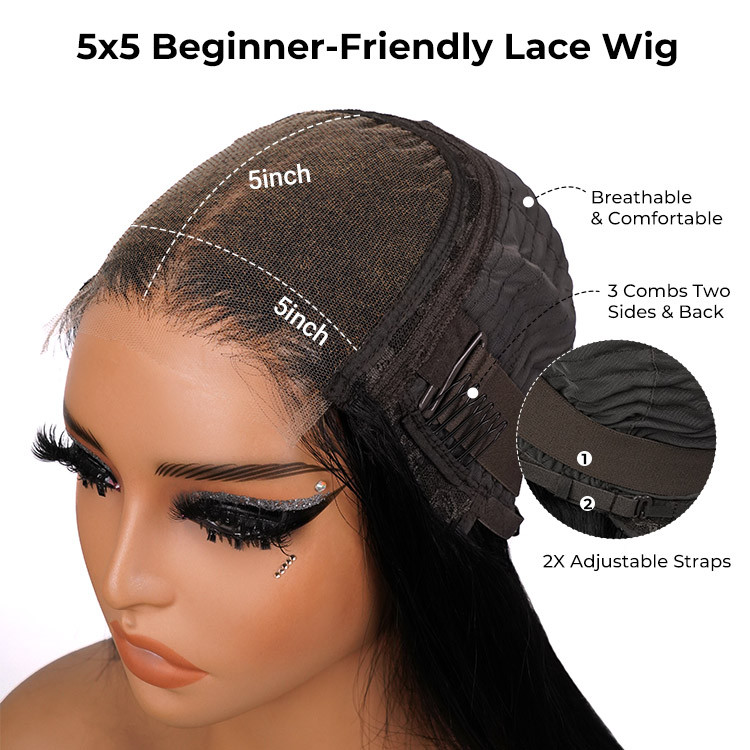 Short Straight Bob Wig With Bangs 5*5 Closure Wig
