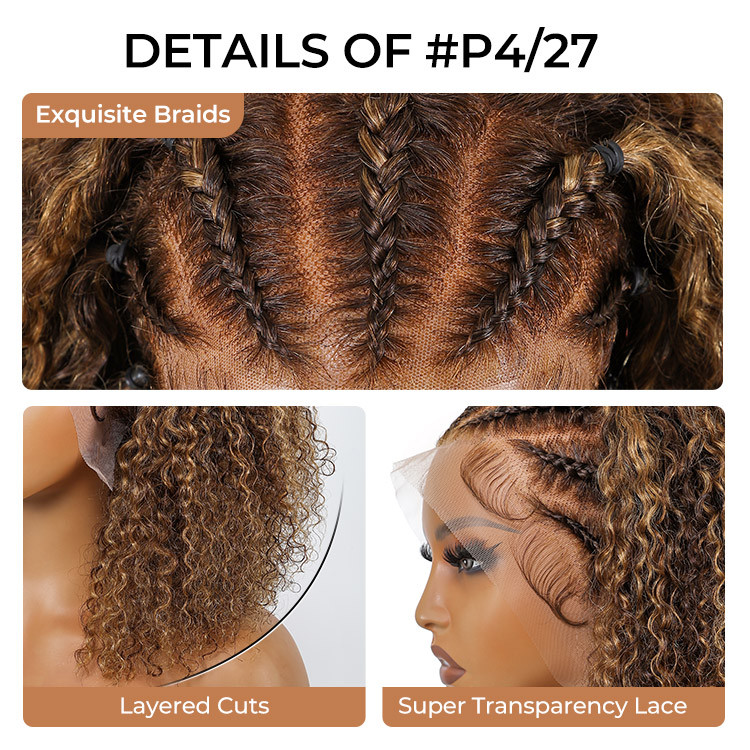 Half-Cornrows Half-Curly Styles Human Hair Lace Front Wigs With Full  Density -Alipearl Hair