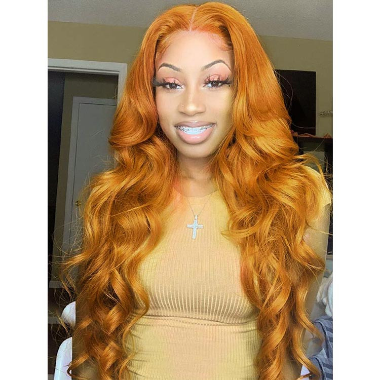 Ginger Orange Color Lace Part Wigs Body Wave Wig Straight Hair