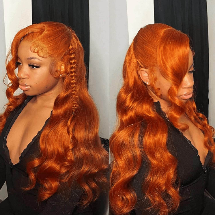 Ginger Orange Body Wave Glueless Transparent Lace Wigs With Pre Plucked Hairline