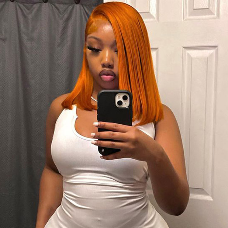 Pre Cut Wear Go Orange Ginger Bob Wigs Straight Glueless Human Hair Wigs Alipearl Hair