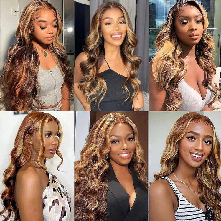 Black wig with blonde highlights streaks Alipearl Hair