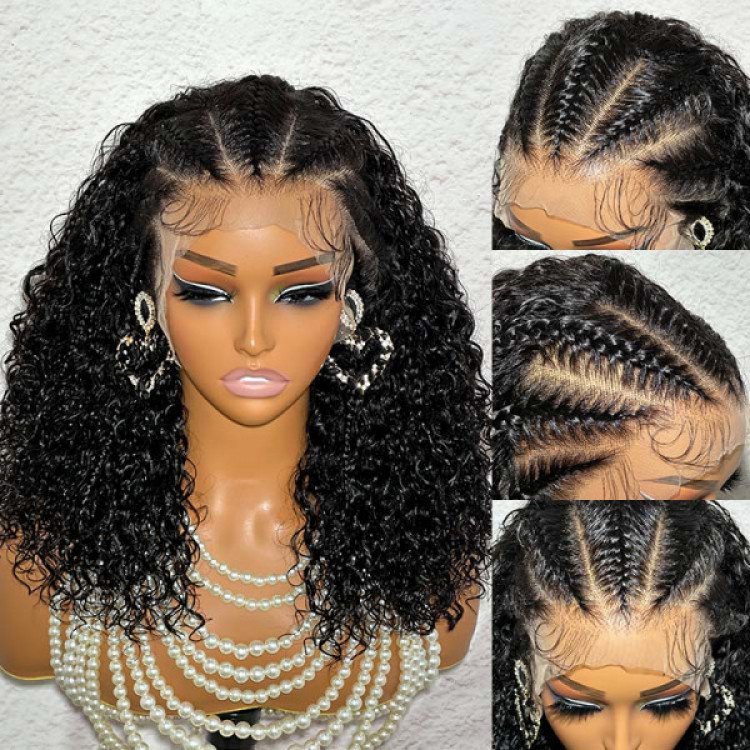 Half-Cornrows Half-Curly Styles Human Hair Lace Front Wigs With
