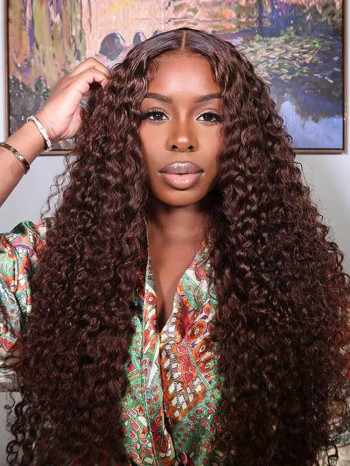 Deep Wave Curly Hair #4 Dark Brown Wig Super Thin Transparent Lace Front Wig