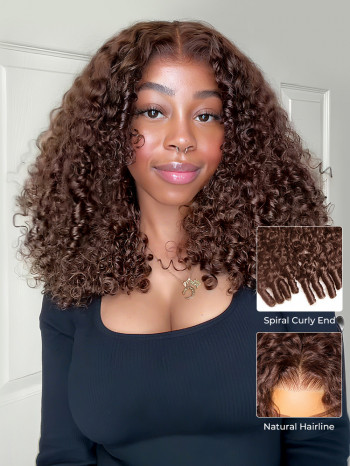 Dark Brown 250 Density Full Burmese Curly Pre-Cut 7x5 Lace Front Wig