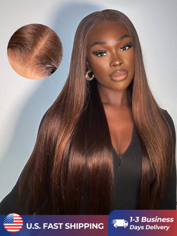  Glueless Chocolate Brown Color Straight Human Hair 7*5 Closure Wig Ready To Go For Beginners Pre Cut Lace
