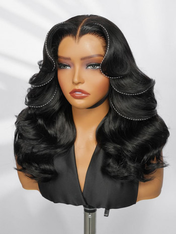 M Hairline Body Wave Layered Cut 6x8 Glueless Drawstring Lace Wig Ready To Wear