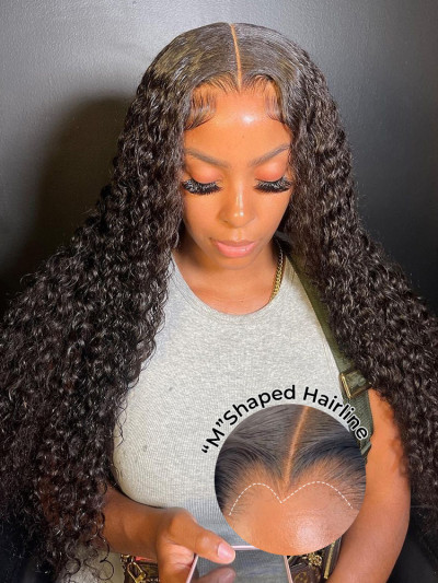 Widows Peak M Hairline Invisible 13x6 HD Lace Frontal Human Hair Wig Deep Curls Natural Look