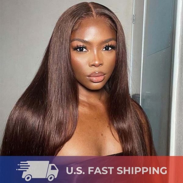 Glueless Chocolate Brown Color Straight Human Hair 7*5 Closure Wig Ready To Go For Beginners Pre Cut Lace