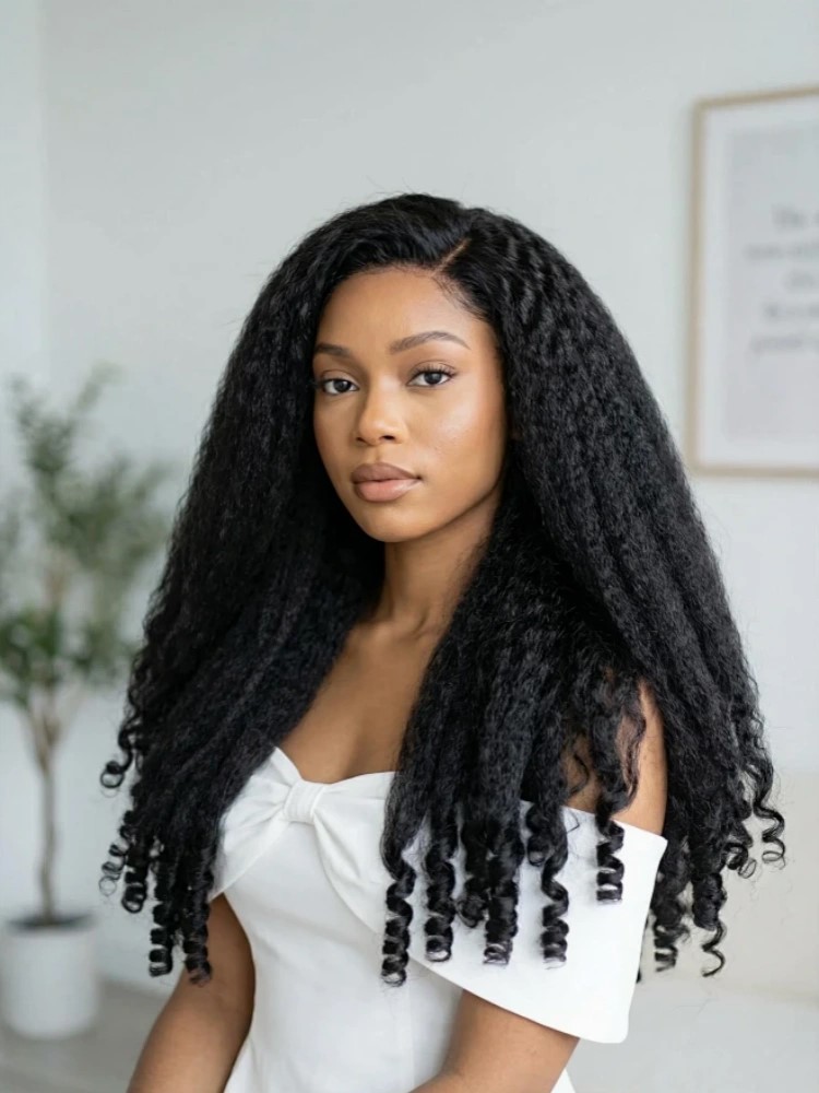 Kinky Curly With Spiral Curly Ends 5x7 HD Lace Front Glueless Wig