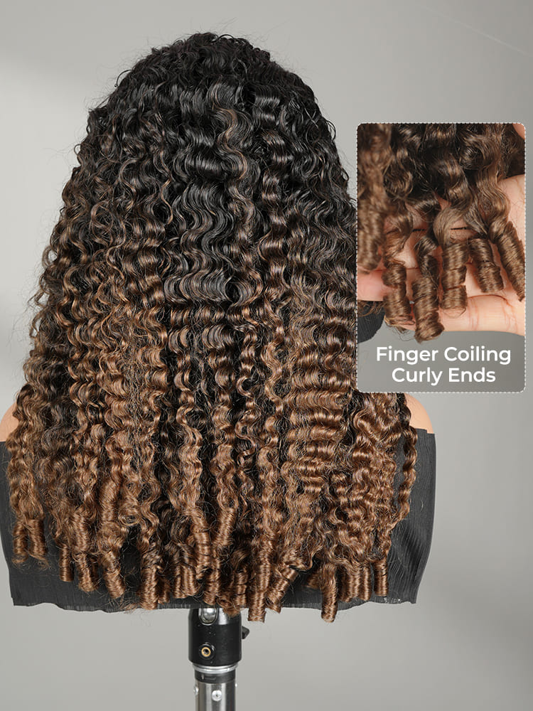 Finger coiling curly ends wig