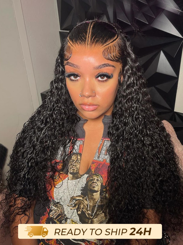 Pre Styled Human Hair Wigs Water Wave 13*4 Lace Ready To Go Wigs