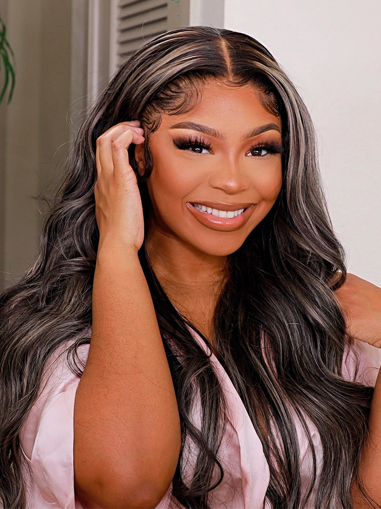 Highlights Grey Human Hair Wig
