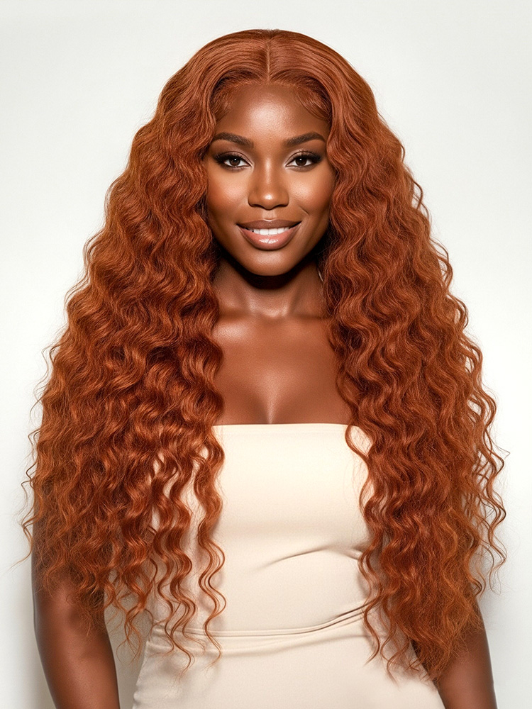 Ginger Orange Deep Wave 13x6 Lace Frontal Wig Parting Max Natural Hairline