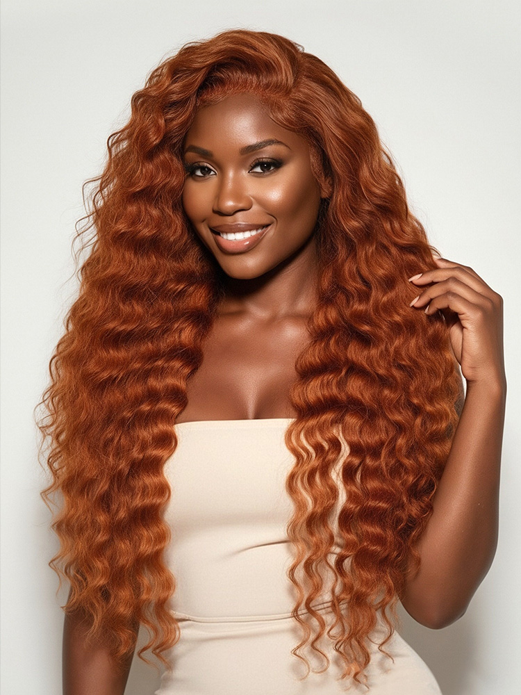 Colored Ginger Copper Deep Wave 13*6 Lace Front Wig Human Hair 250