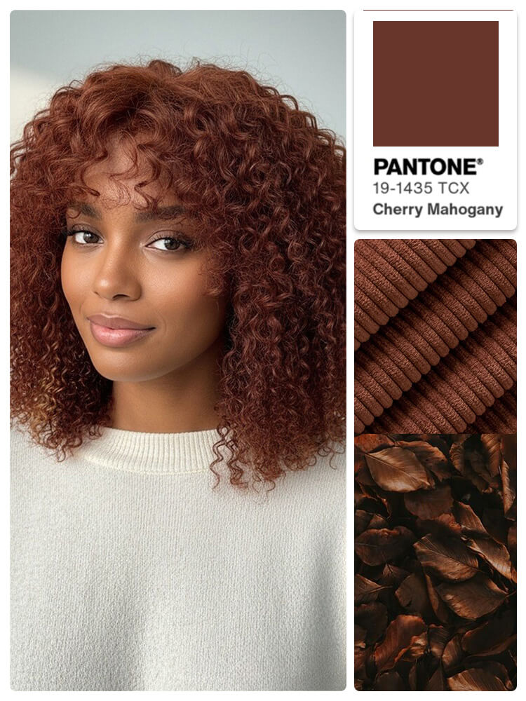 Curtain Bang Reddish Brown Short Curly 5x5 Lace Front Wig 250 Density