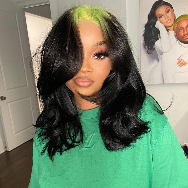 Neon Green Roots On Black Hair