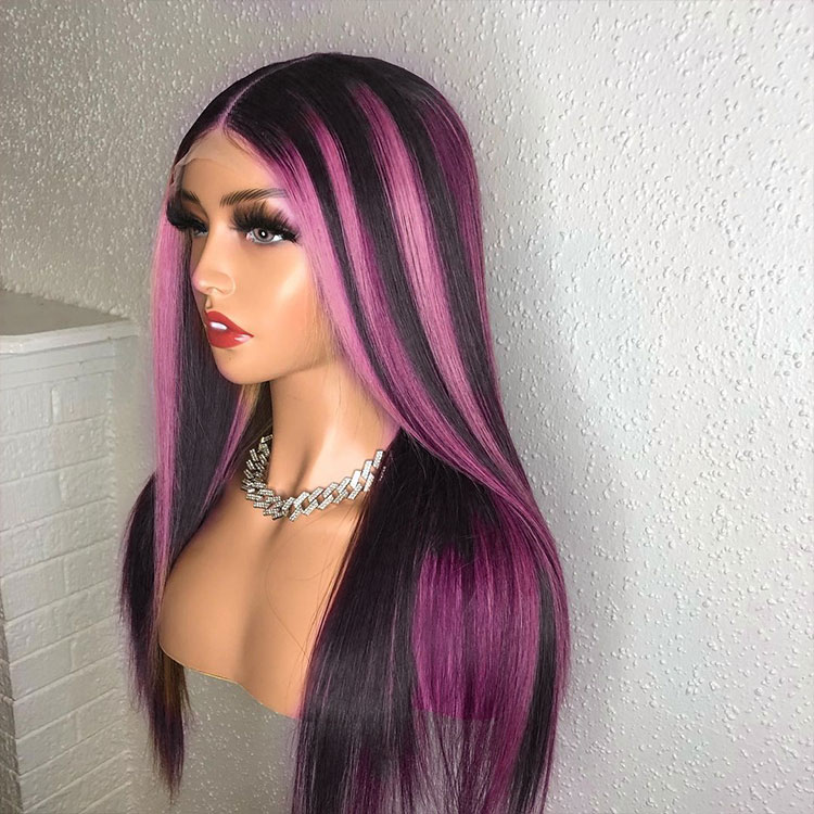 pink highlights on black hair